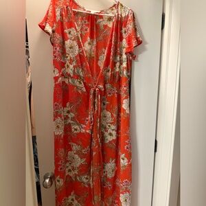 Floral Orange Wrap Tie Dress